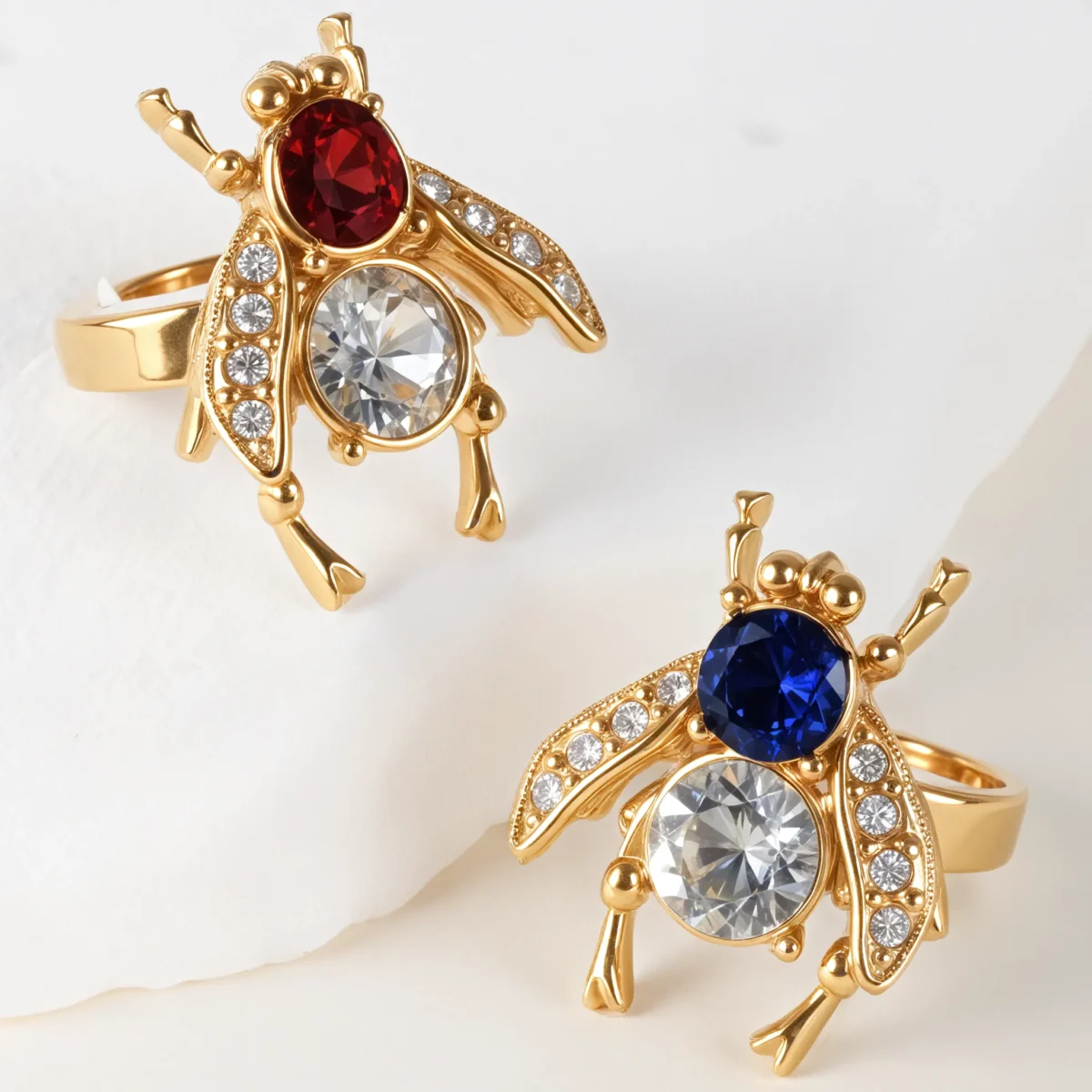 Luxury Gemstones Embellished With Cicada-Shaped Stainless Steel Women's Waterproof Ring丨K003673 - Image 2