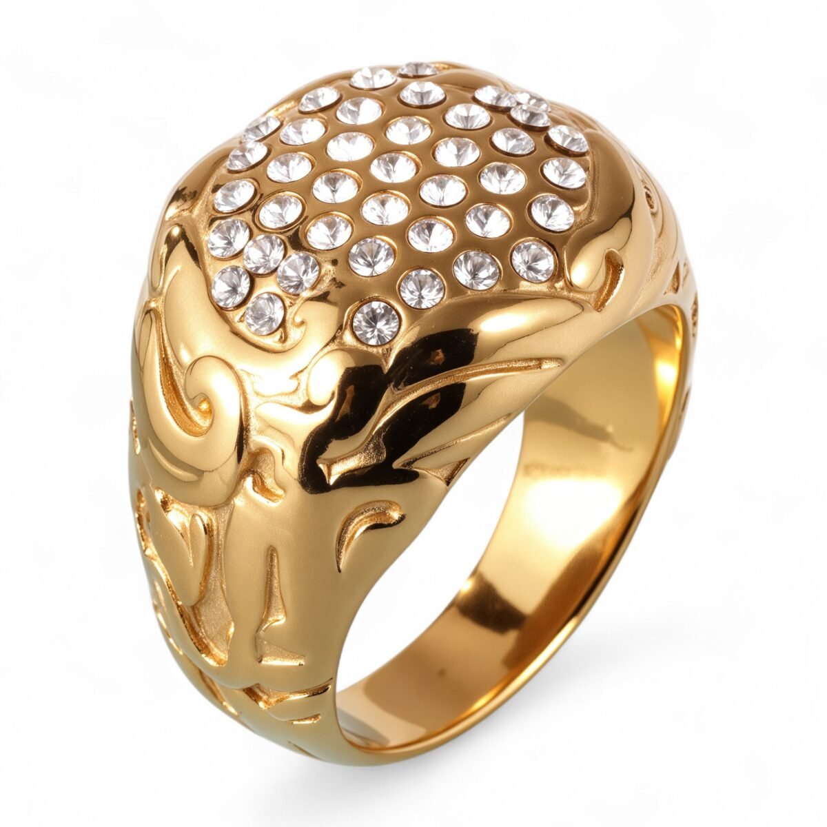 Luxury Design Gold Stainless Steel Ring With Sparkling Diamonds丨G005260 - Image 1