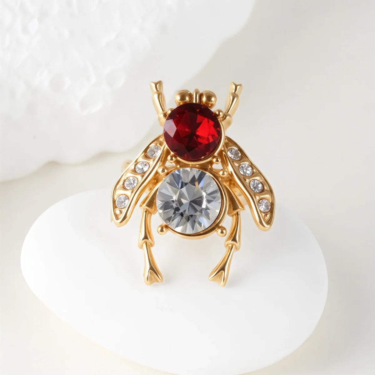 Luxury Gemstones Embellished With Cicada-Shaped Stainless Steel Women's Waterproof Ring丨K003673 - Image 4