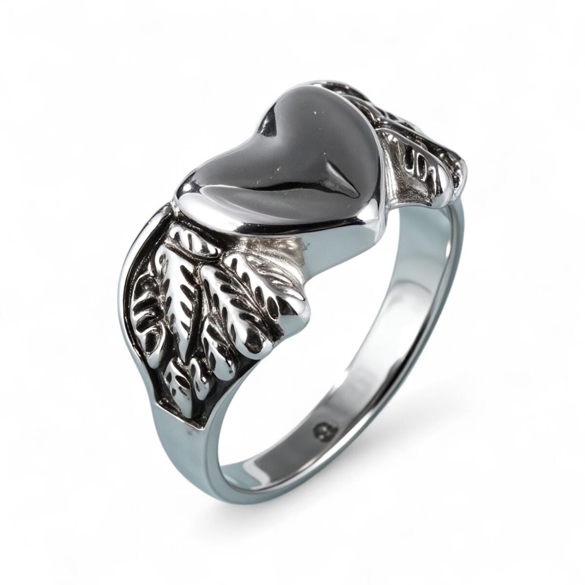 Heart and Wings Design Silver Unisex Stainless Steel Ring丨G002749 - Image 1