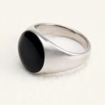 Minimalist Oval Black Gem Silver Ring, Classic Unisex Band | DZ125 - Image 3