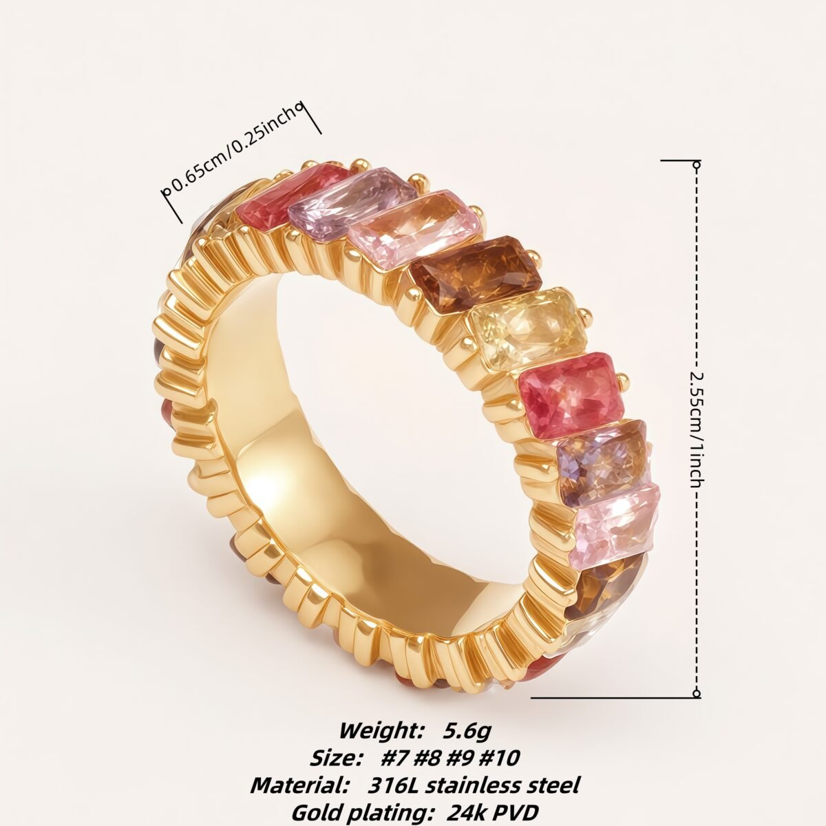 Multicolored Tourmaline 24K Gold-plated Stylish and Unique Women's Ring | N001874J - Image 2