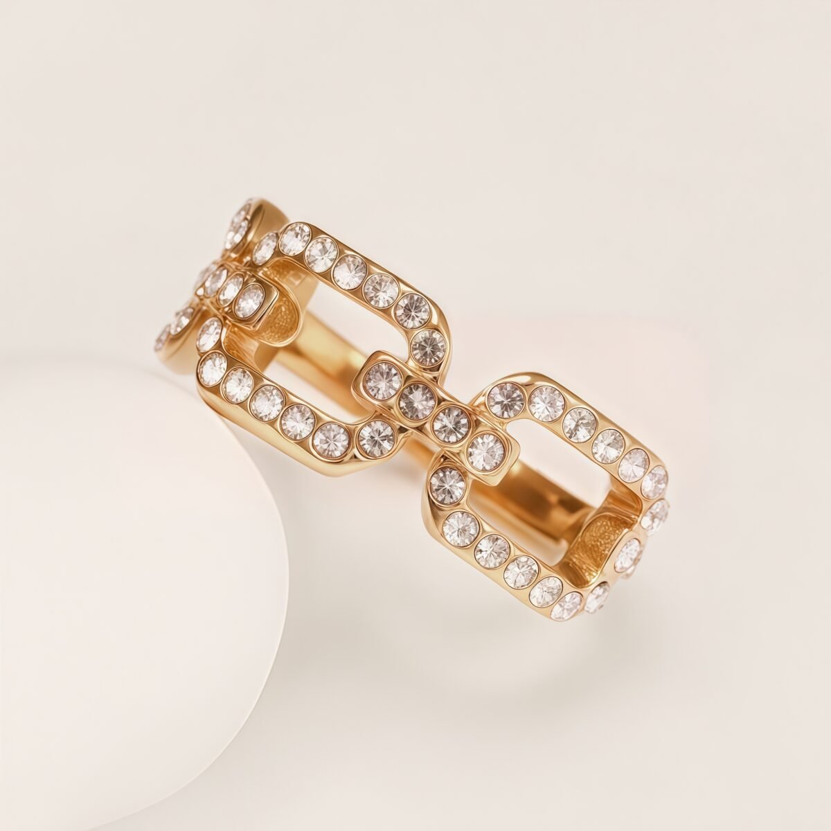 Diamond - Inlaid Chain - Shaped Stainless Steel Luxury Women's Ring | N002005J - Image 3