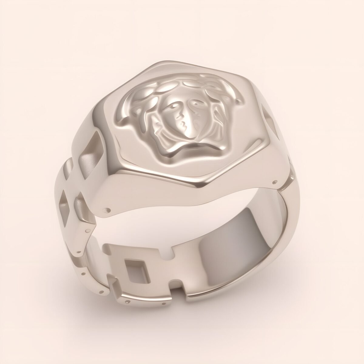 Trendy Men's Gold - colored Stainless Steel Ring with Embossed Medusa Motif | G00207JT - Image 5