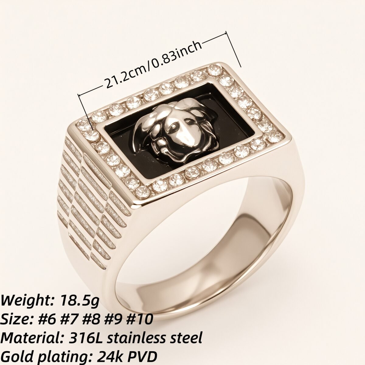 Stylish Men's Stainless Steel Ring Embellished with Diamonds and Medusa Motif | DZ299 - Image 2