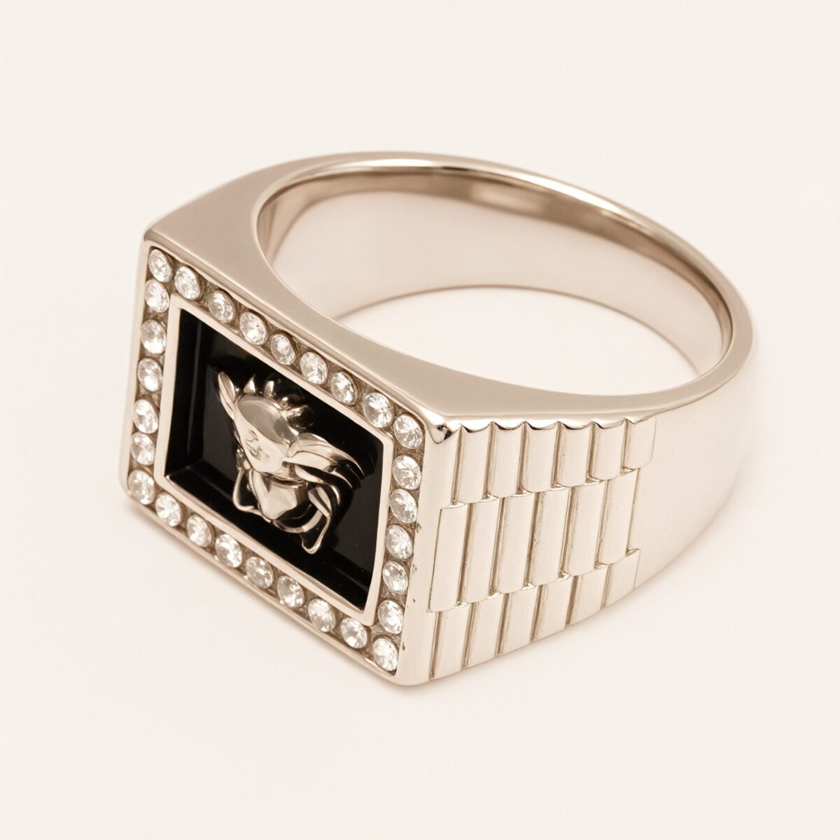 Stylish Men's Stainless Steel Ring Embellished with Diamonds and Medusa Motif | DZ299 - Image 4