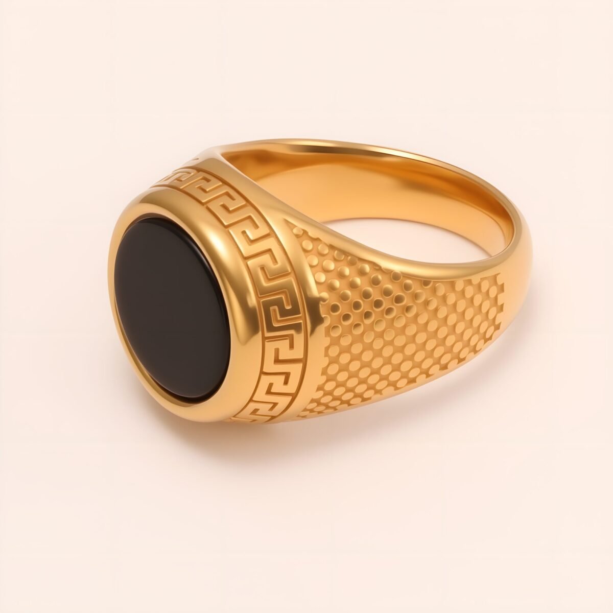 Stylish Men's Stainless Steel Ring with Black Gemstone Meander Pattern | B431 - Image 4