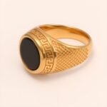 Stylish Men's Stainless Steel Ring with Black Gemstone Meander Pattern | B431 - Image 4