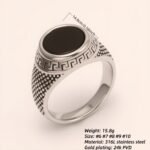 Stylish Men's Stainless Steel Ring with Black Gemstone Meander Pattern | B431 - Image 2