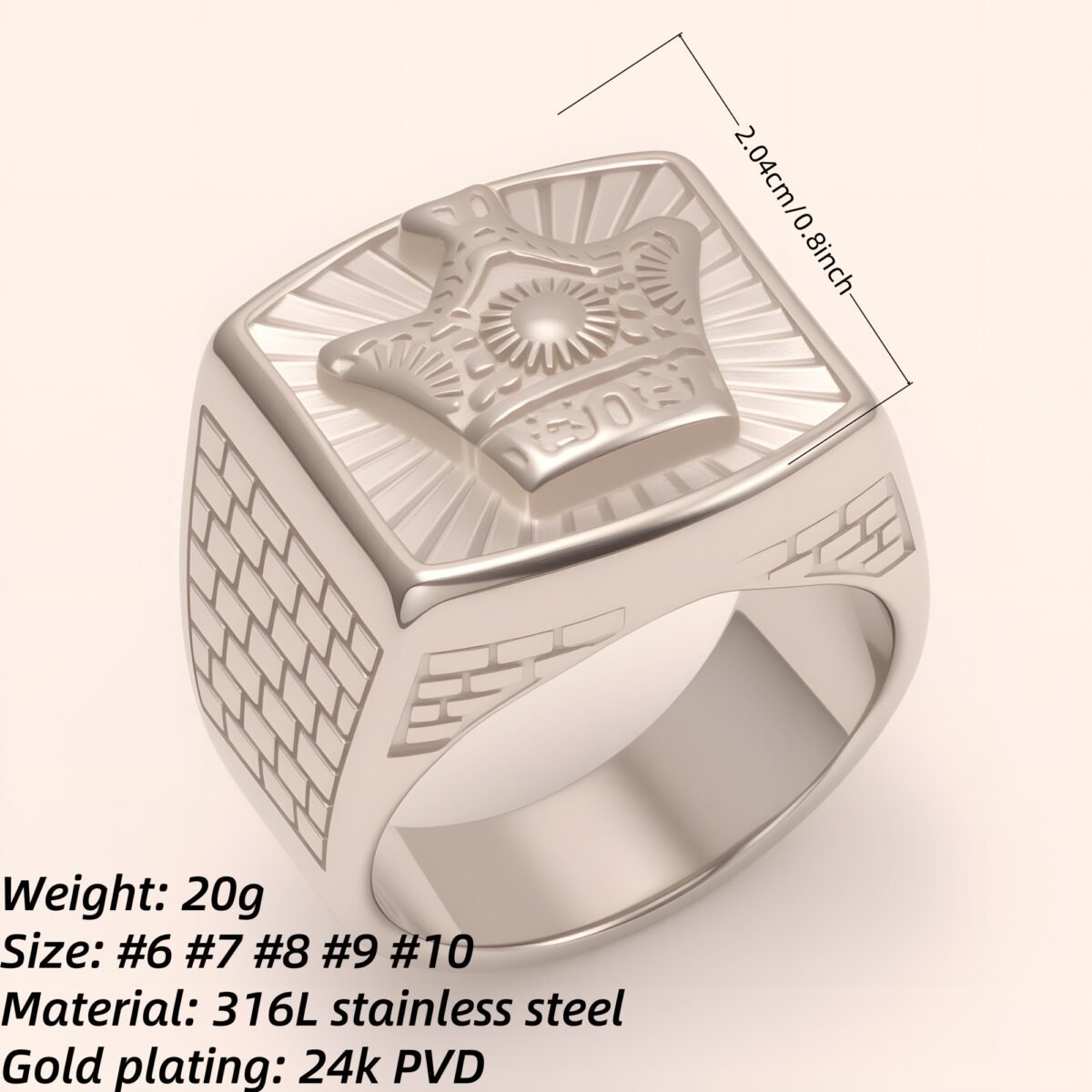 Men's Cool Stainless Steel Ring with Crown Pattern | G003771G - Image 2