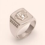 Trendy Men's Stainless Steel Ring with Embossed Medusa and Meander Pattern | G002659G