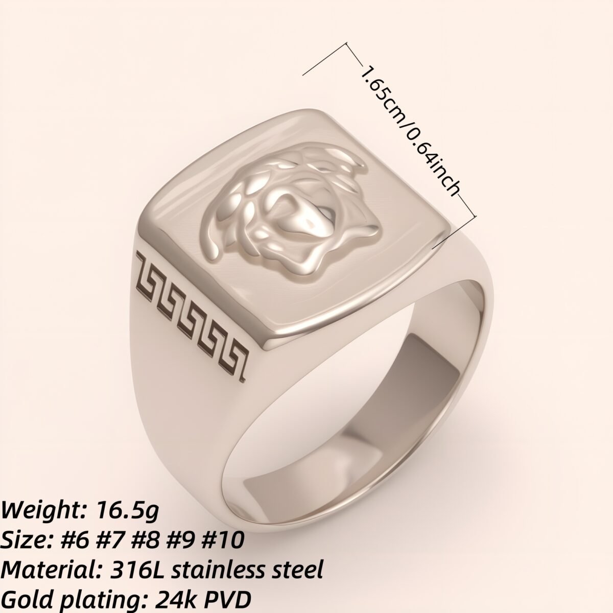 Trendy Men's Stainless Steel Ring with Embossed Medusa and Meander Pattern | G002659G - Image 2