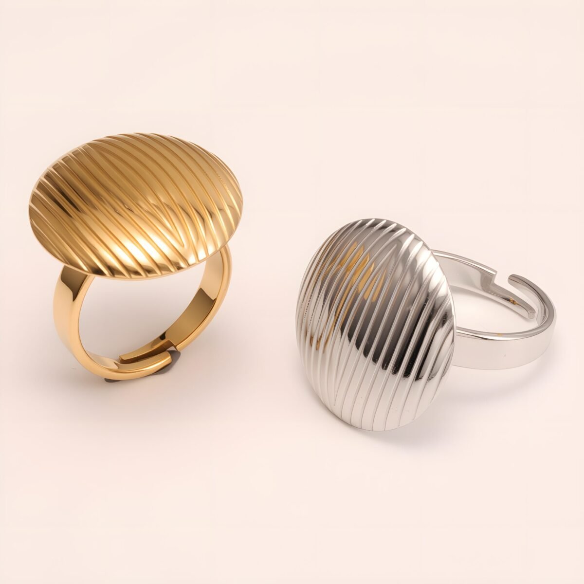 Striped Oval Stainless Steel Open - Ring - Stylish & Versatile for Men and Women | G006424 - Image 1