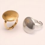 Striped Oval Stainless Steel Open - Ring - Stylish & Versatile for Men and Women | G006424