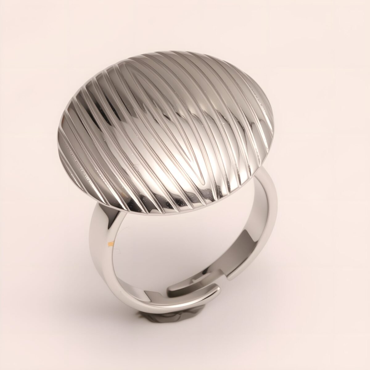 Striped Oval Stainless Steel Open - Ring - Stylish & Versatile for Men and Women | G006424 - Image 5