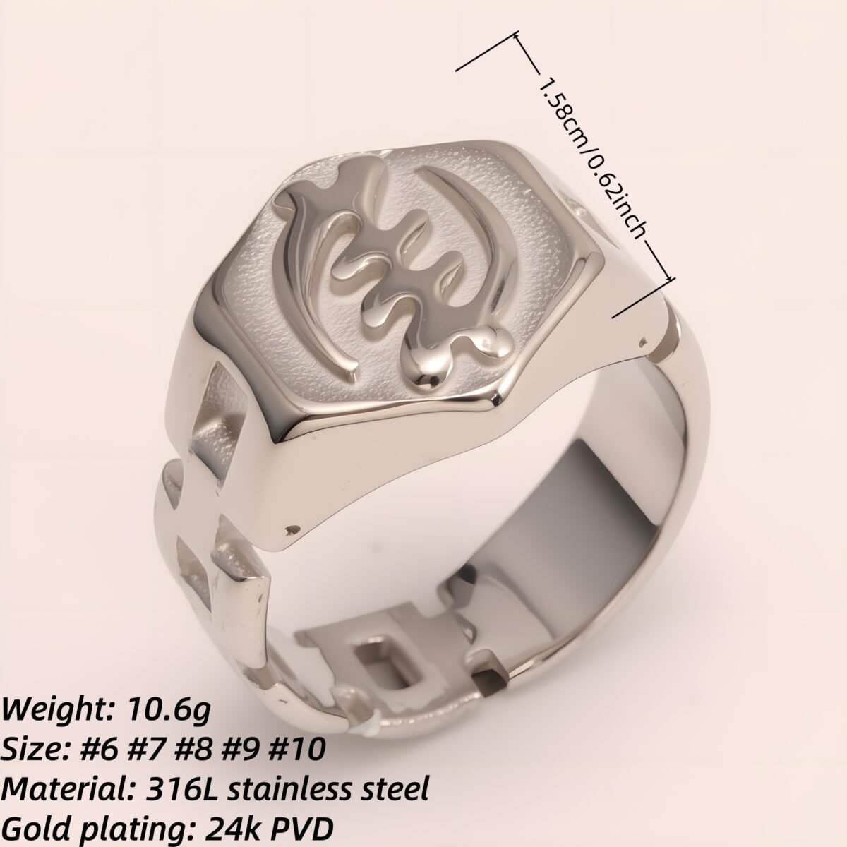 Uniquely - patterned Octagonal Stainless Steel Ring - Stylish Choice for Men | G003451G - Image 2
