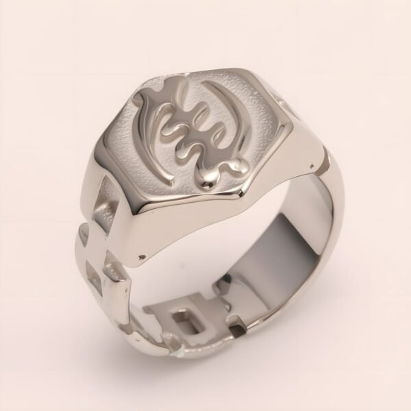 Uniquely - patterned Octagonal Stainless Steel Ring - Stylish Choice for Men | G003451G