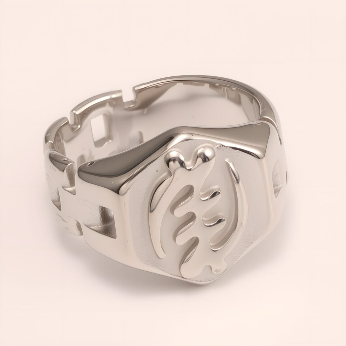 Uniquely - patterned Octagonal Stainless Steel Ring - Stylish Choice for Men | G003451G - Image 3
