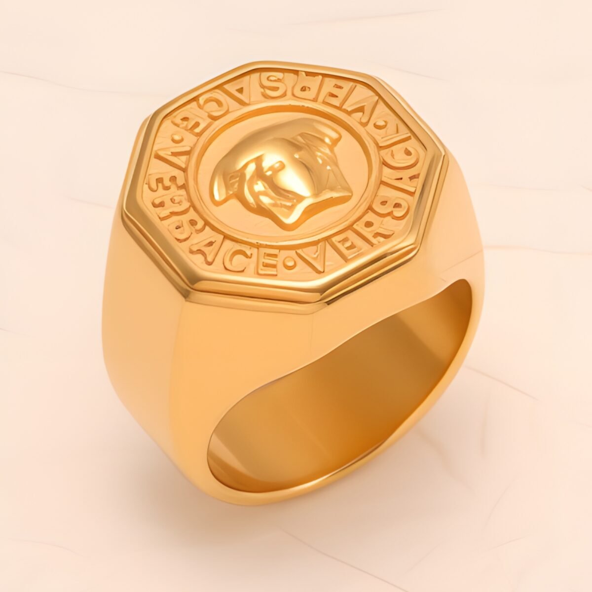 Classic Embossed Logo Octagonal Stainless Steel Ring - Trendy & Versatile Jewelry | G0034 - Image 3