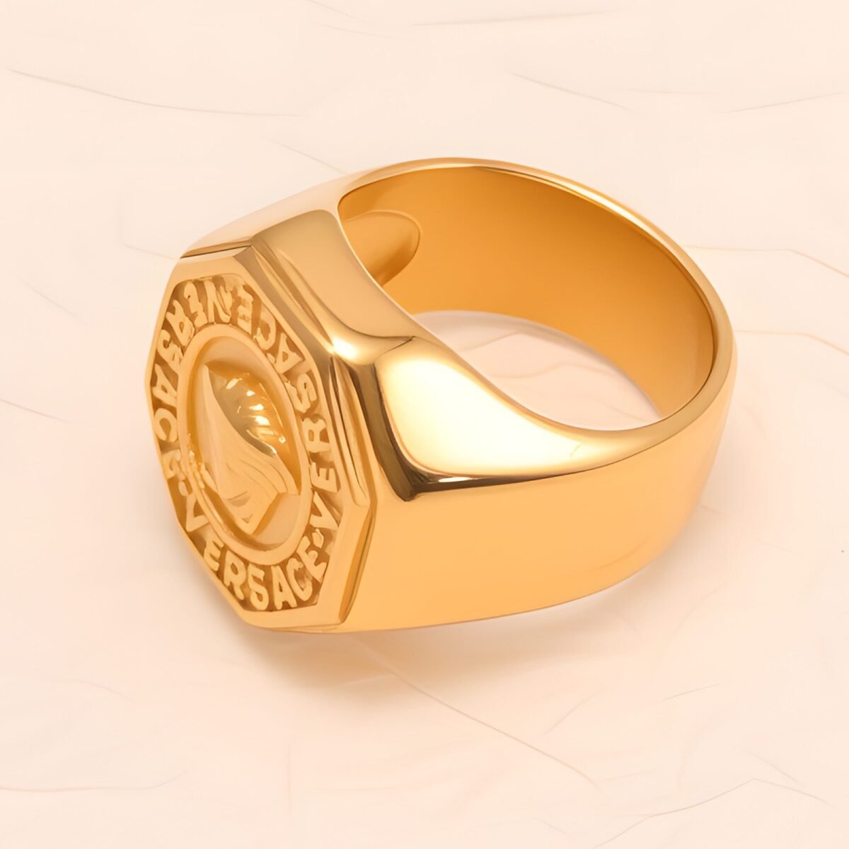 Classic Embossed Logo Octagonal Stainless Steel Ring - Trendy & Versatile Jewelry | G0034 - Image 4