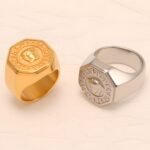 Classic Embossed Logo Octagonal Stainless Steel Ring - Trendy & Versatile Jewelry | G0034