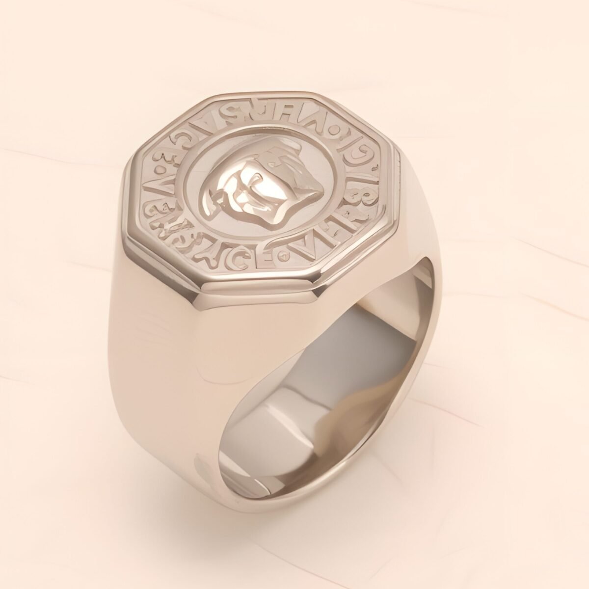 Classic Embossed Logo Octagonal Stainless Steel Ring - Trendy & Versatile Jewelry | G0034 - Image 5