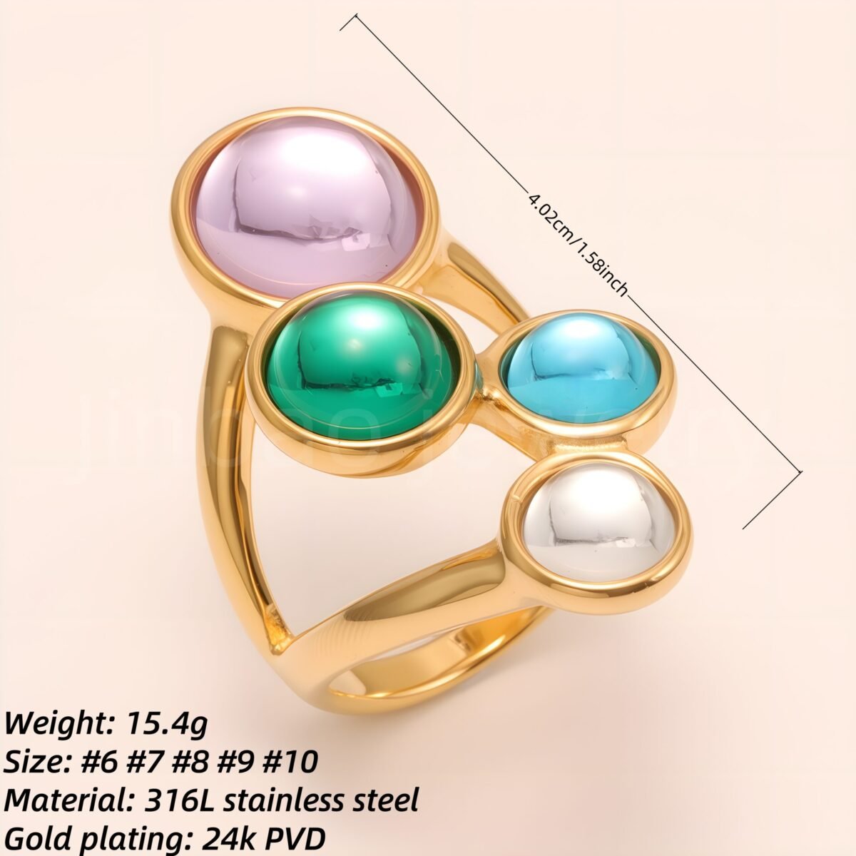 Candy - Color Gem Gold Ring, Trendy Women's Artistic Accessory | K002964 - Image 2