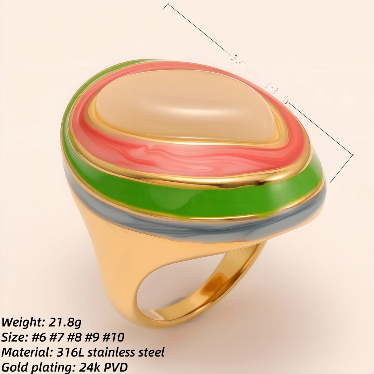 Oval Color - Block Wide - Band Ring, Stylish Women's Eye - Catching Accessory | G004499 - Image 2
