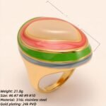 Oval Color - Block Wide - Band Ring, Stylish Women's Eye - Catching Accessory | G004499 - Image 2