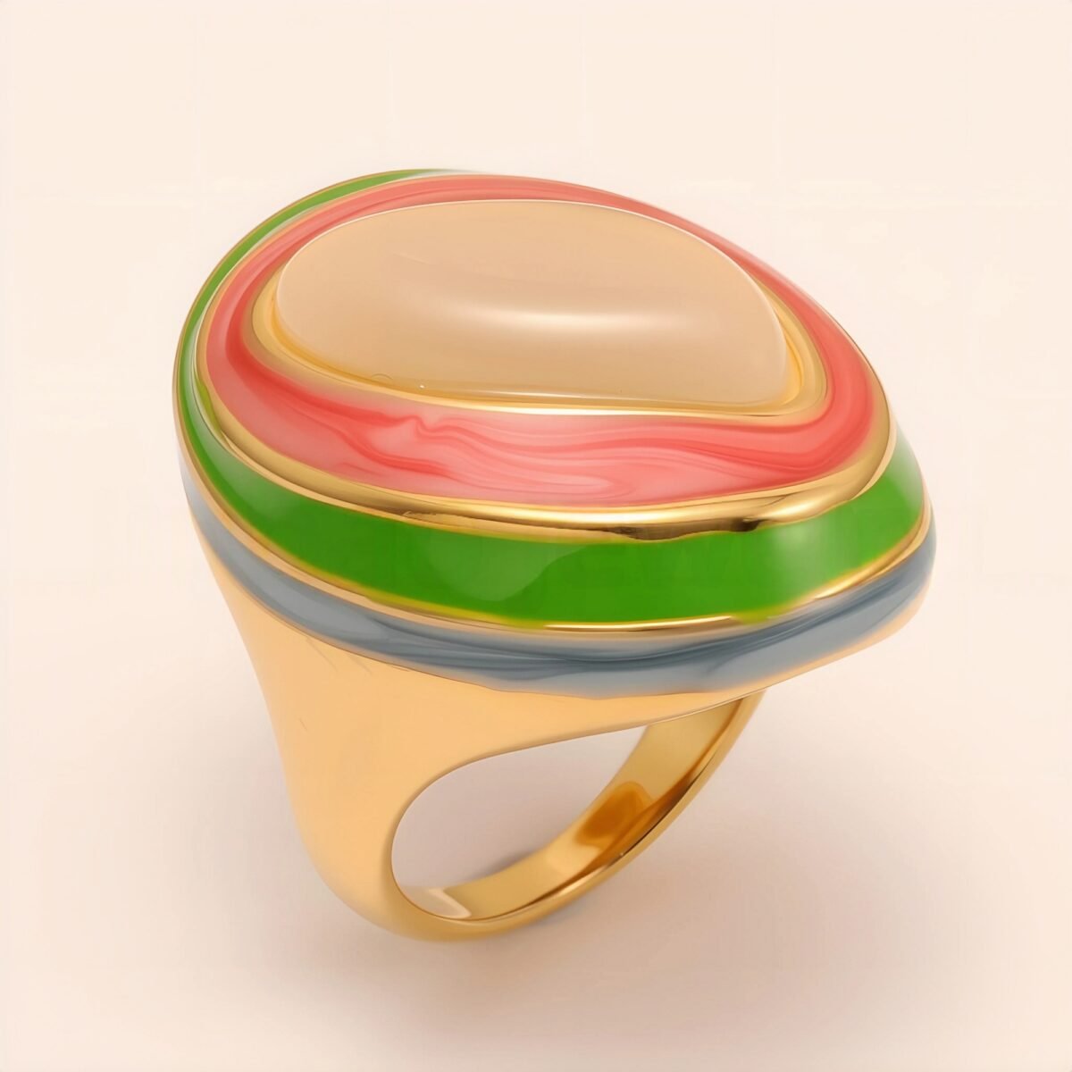 Oval Color - Block Wide - Band Ring, Stylish Women's Eye - Catching Accessory | G004499 - Image 1