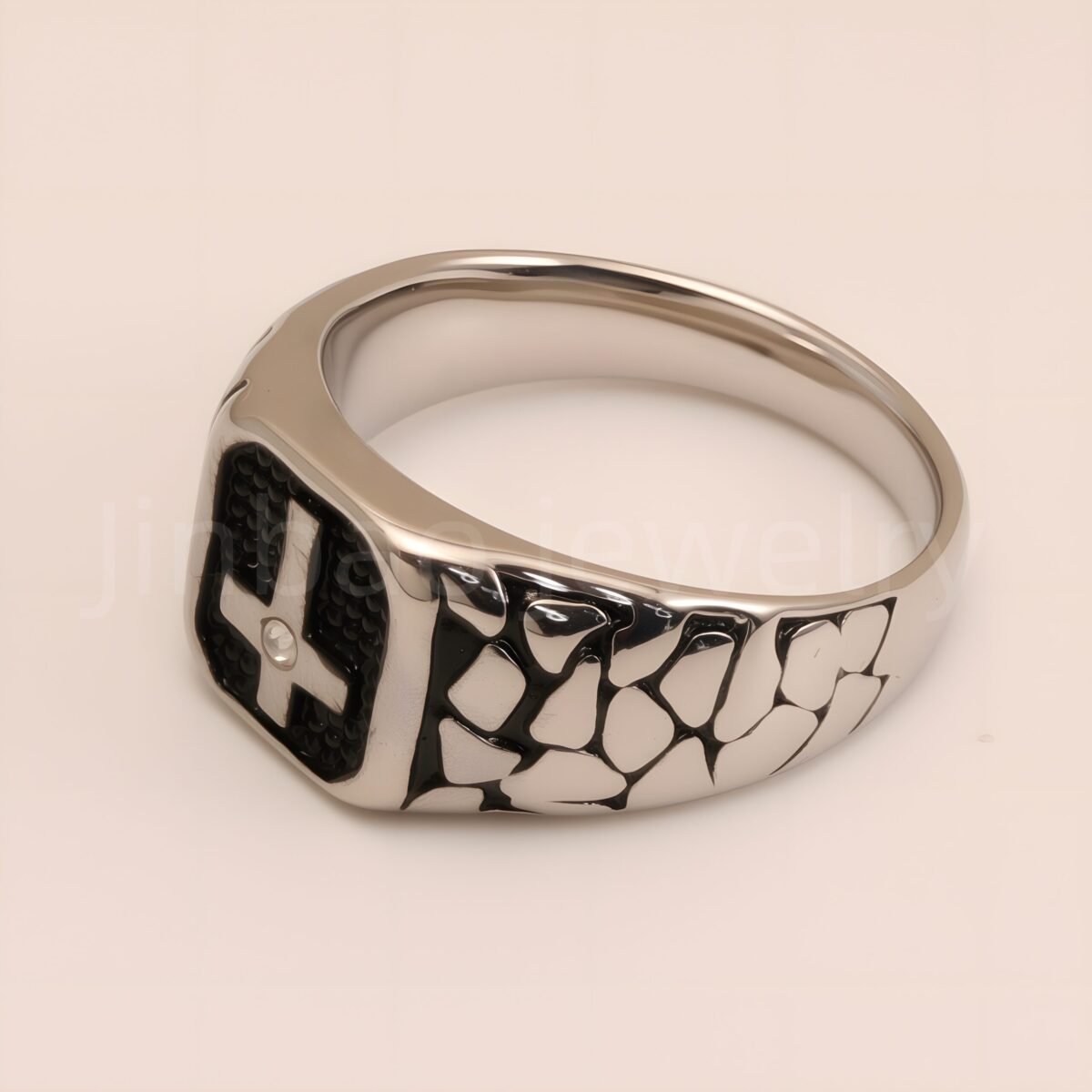 Vintage Cross - Pattern Stainless Steel Ring, Men's Edgy Statement Band | DZ100WQI - Image 4