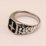Vintage Cross - Pattern Stainless Steel Ring, Men's Edgy Statement Band | DZ100WQI - Image 4
