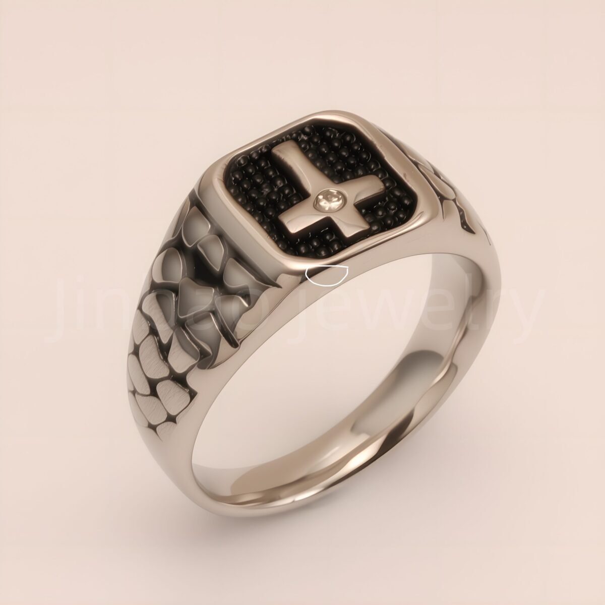Vintage Cross - Pattern Stainless Steel Ring, Men's Edgy Statement Band | DZ100WQI - Image 1