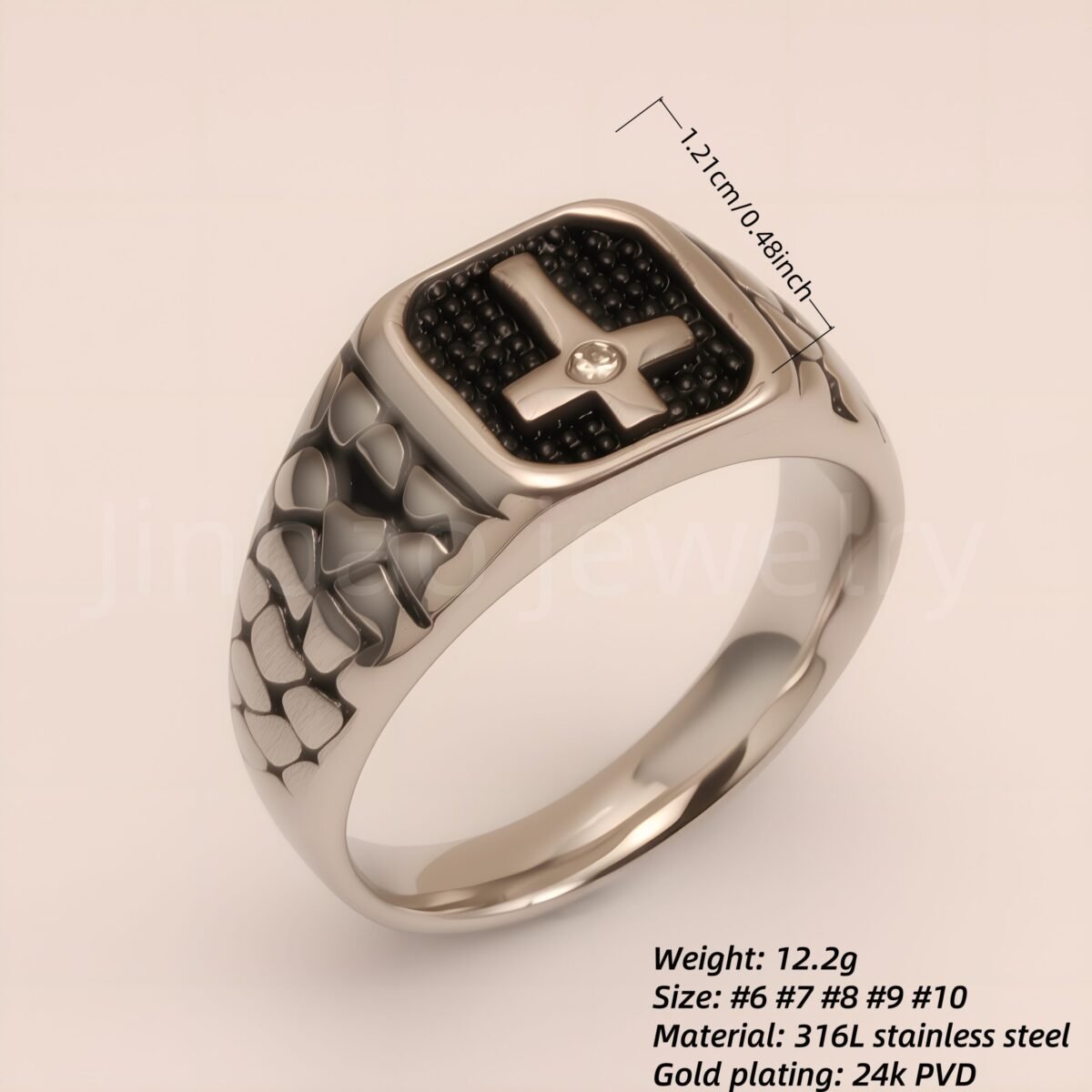 Vintage Cross - Pattern Stainless Steel Ring, Men's Edgy Statement Band | DZ100WQI - Image 2