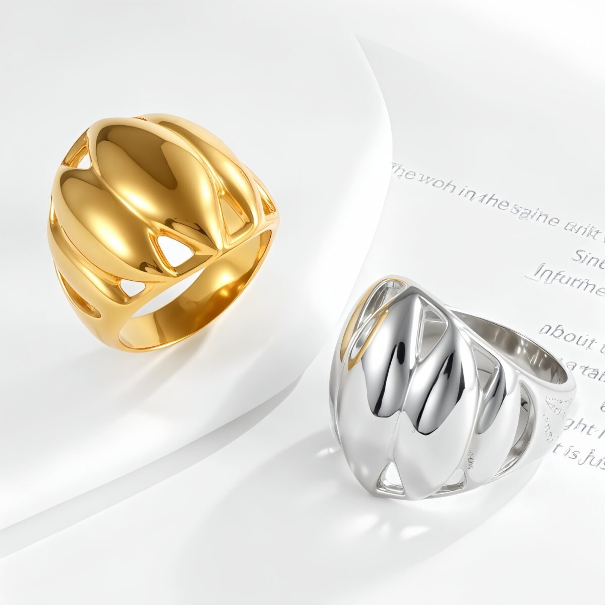 Elegant Lotus Petal Stainless Steel Ring Women's Ring | ML041 - Image 1