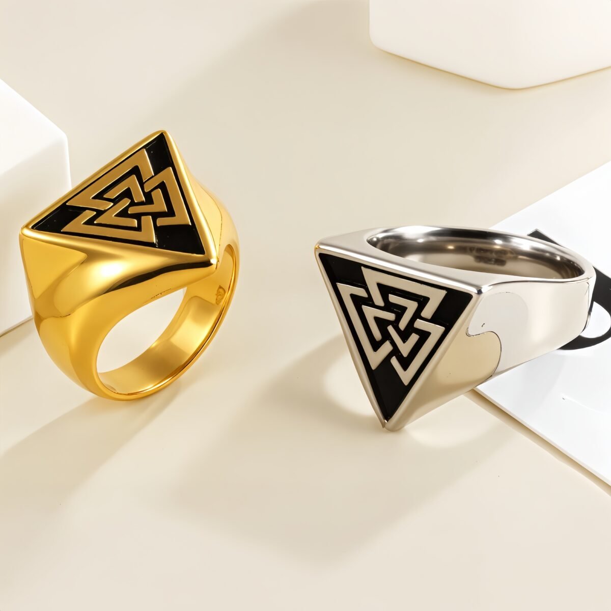 Nordic Retro Triangle Hip Hop Men's Stainless Steel Ring | G00994 - Image 1