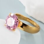 Stainless steel women's ring with large pink gemstone丨ST82 - Image 2