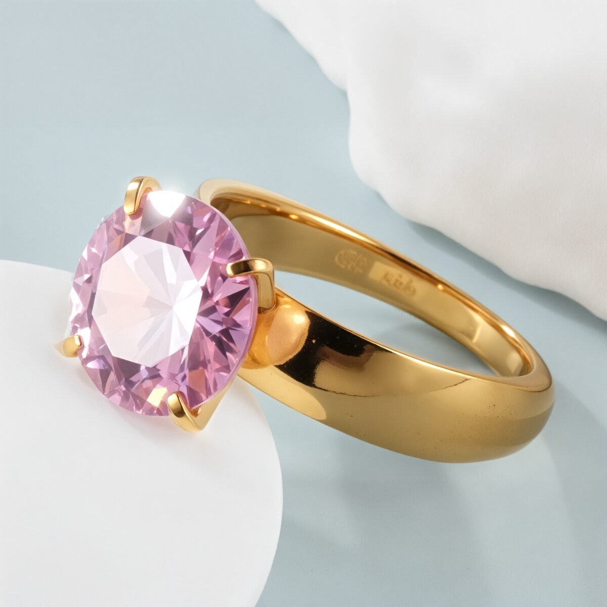 Stainless steel women's ring with large pink gemstoneحST82 - Image 2