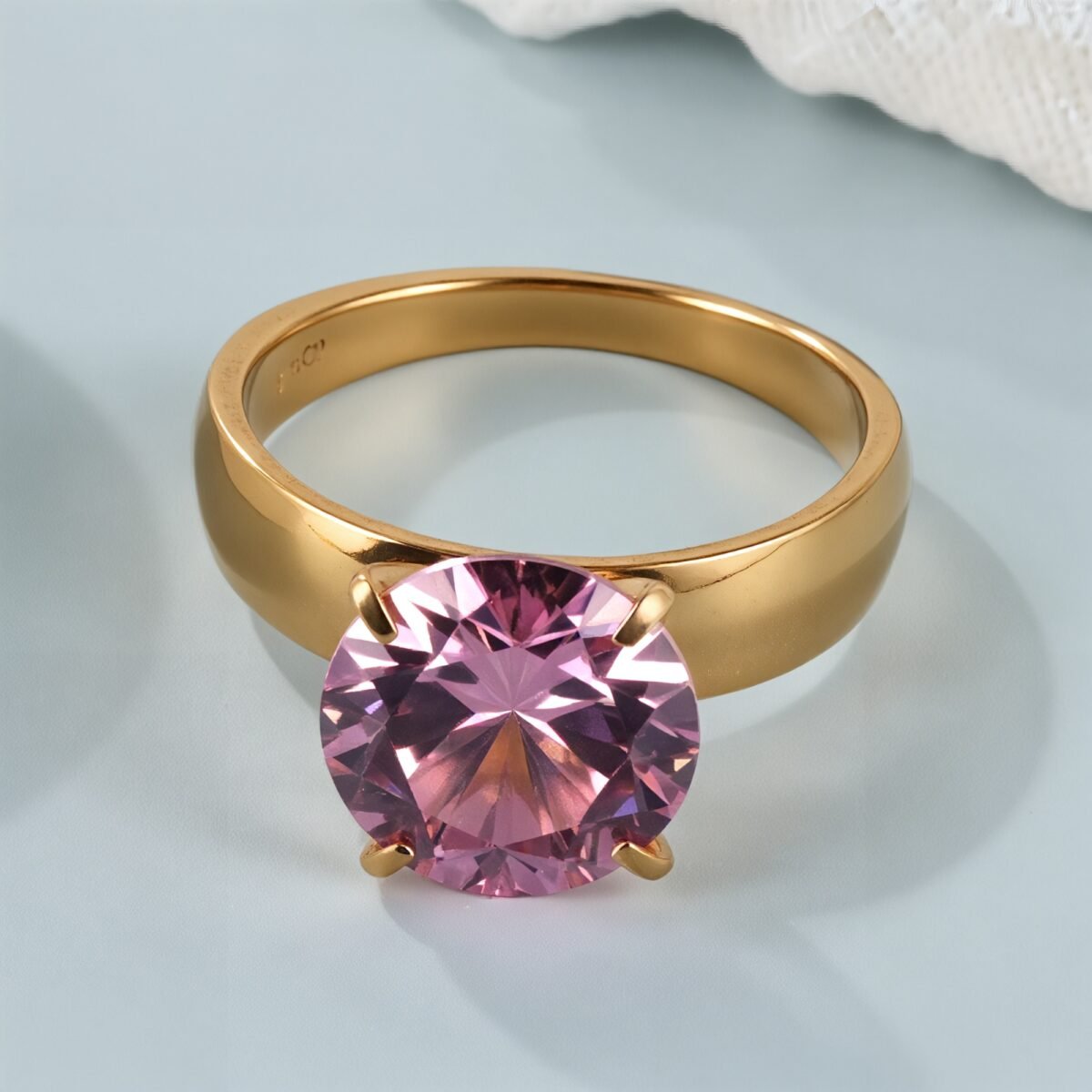 Stainless steel women's ring with large pink gemstoneحST82 - Image 4