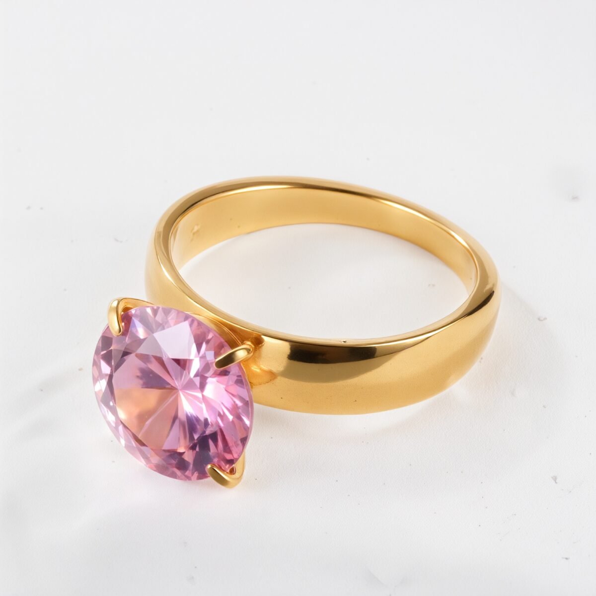 Stainless steel women's ring with large pink gemstoneحST82 - Image 5