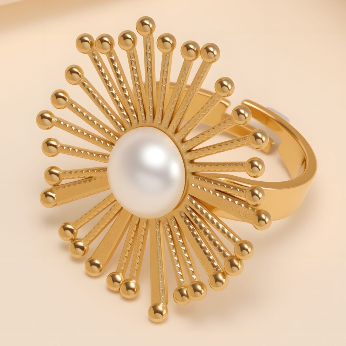 Retro Metal Sunflower Pearl - Inlaid Ring - Trendy Women's Exquisite Accessory | G006430J - Image 3