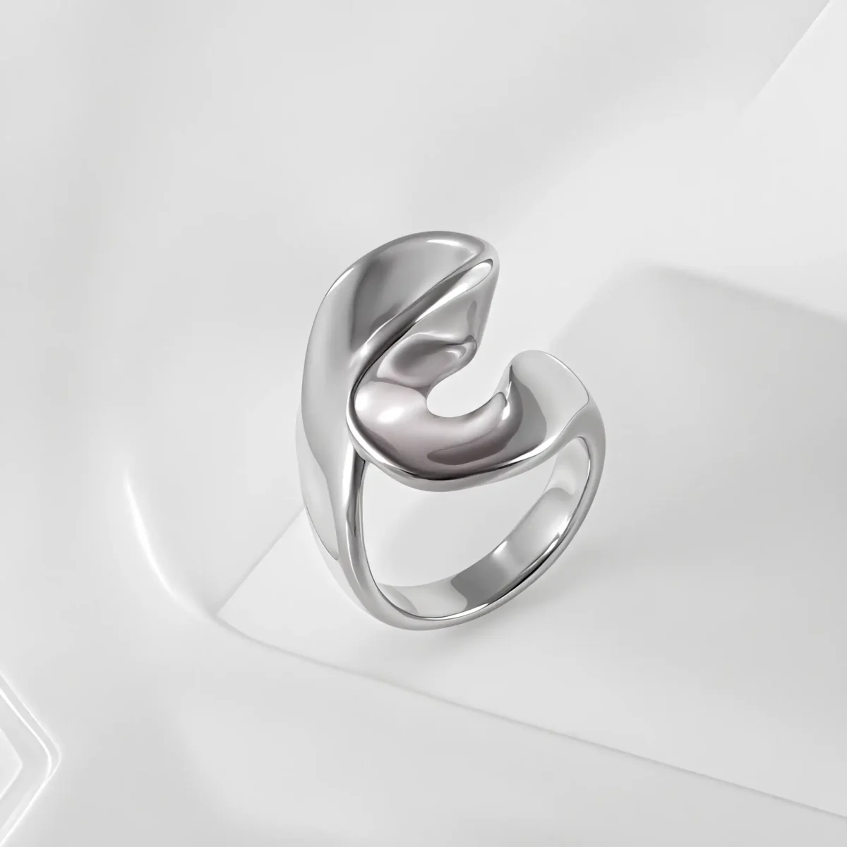 Fashionable Simple Curve Design Stainless Steel Women's Waterproof Ring 丨 DZ1350 - Image 6