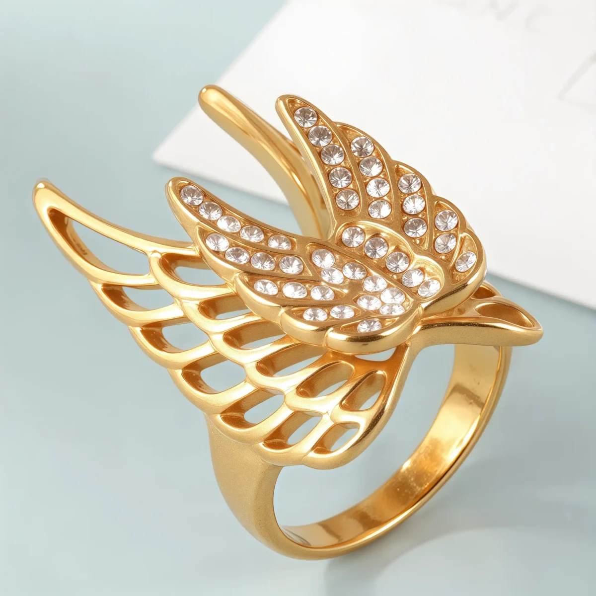 24k Gold Inlaid Crystal Wing Pattern Stainless Steel Female Ring丨C-306 - Image 2