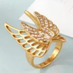 24k Gold Inlaid Crystal Wing Pattern Stainless Steel Female Ring丨C-306 - Image 2