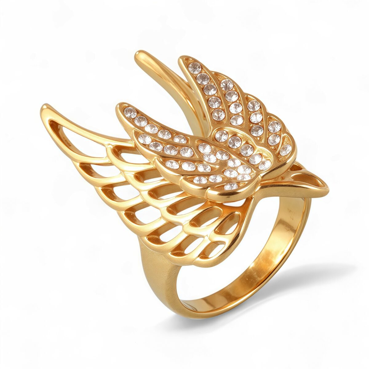 24k Gold Inlaid Crystal Wing Pattern Stainless Steel Female Ring丨C-306 - Image 1