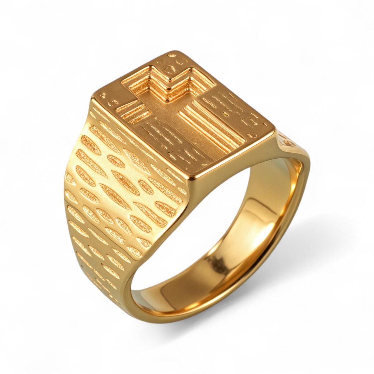 24k Gold Plated Cross Stainless Steel Men's Ring丨G002342 - Image 1