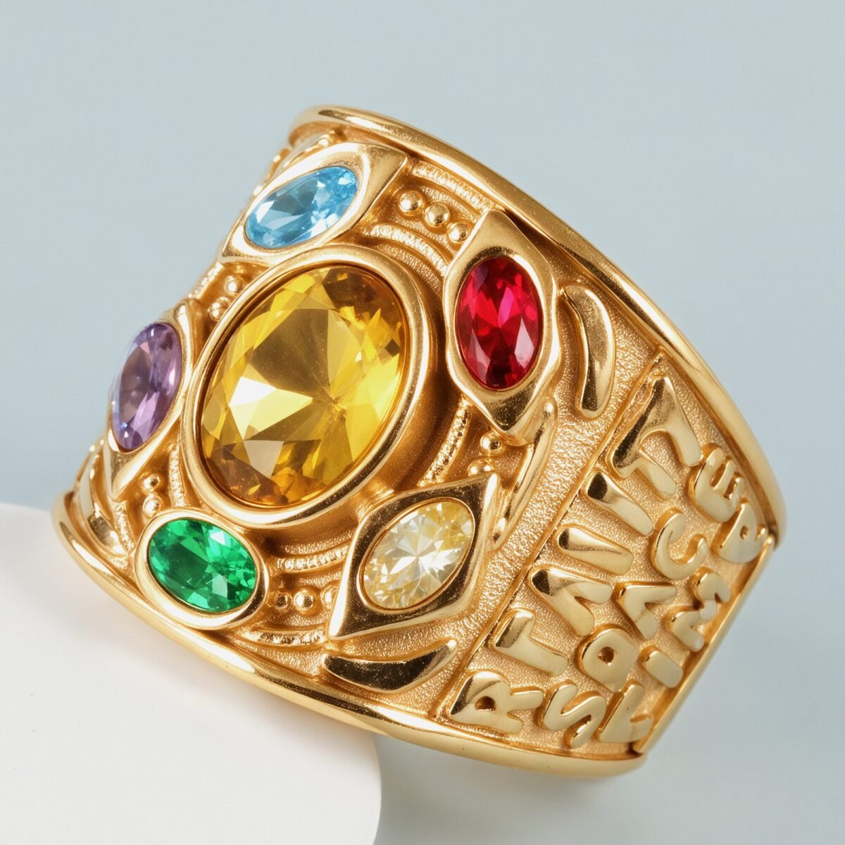 24k gold plated stainless steel men's ring with multi-colored gemstonesحB044 - Image 1