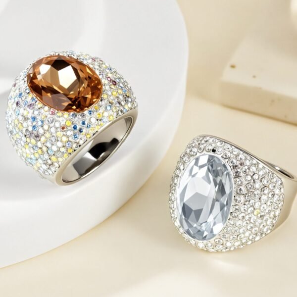 Shiny Rhinestone Inlaid Luxury Personalized Stainless Steel Women's Ring | BL224