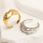 Creative Irregular Wave Inlaid Diamond Stainless Steel Unisex Ring丨WF-771