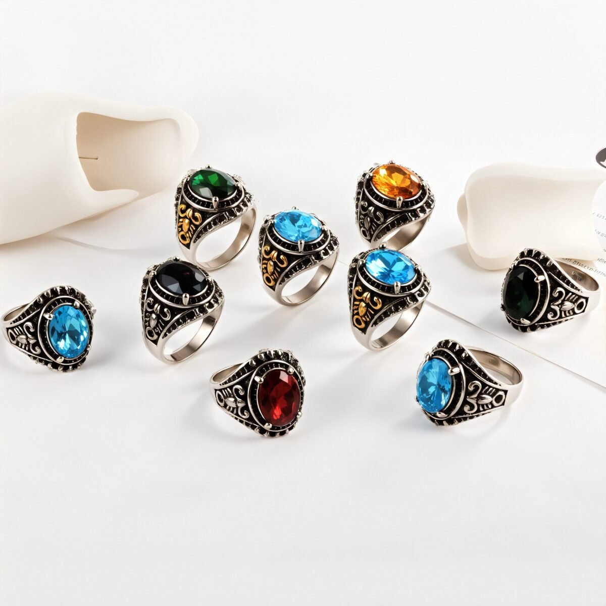 Vintage Scorpion Pattern Gemstone Ring Men's Silver Trendy Jewelry | K00844 - Image 1
